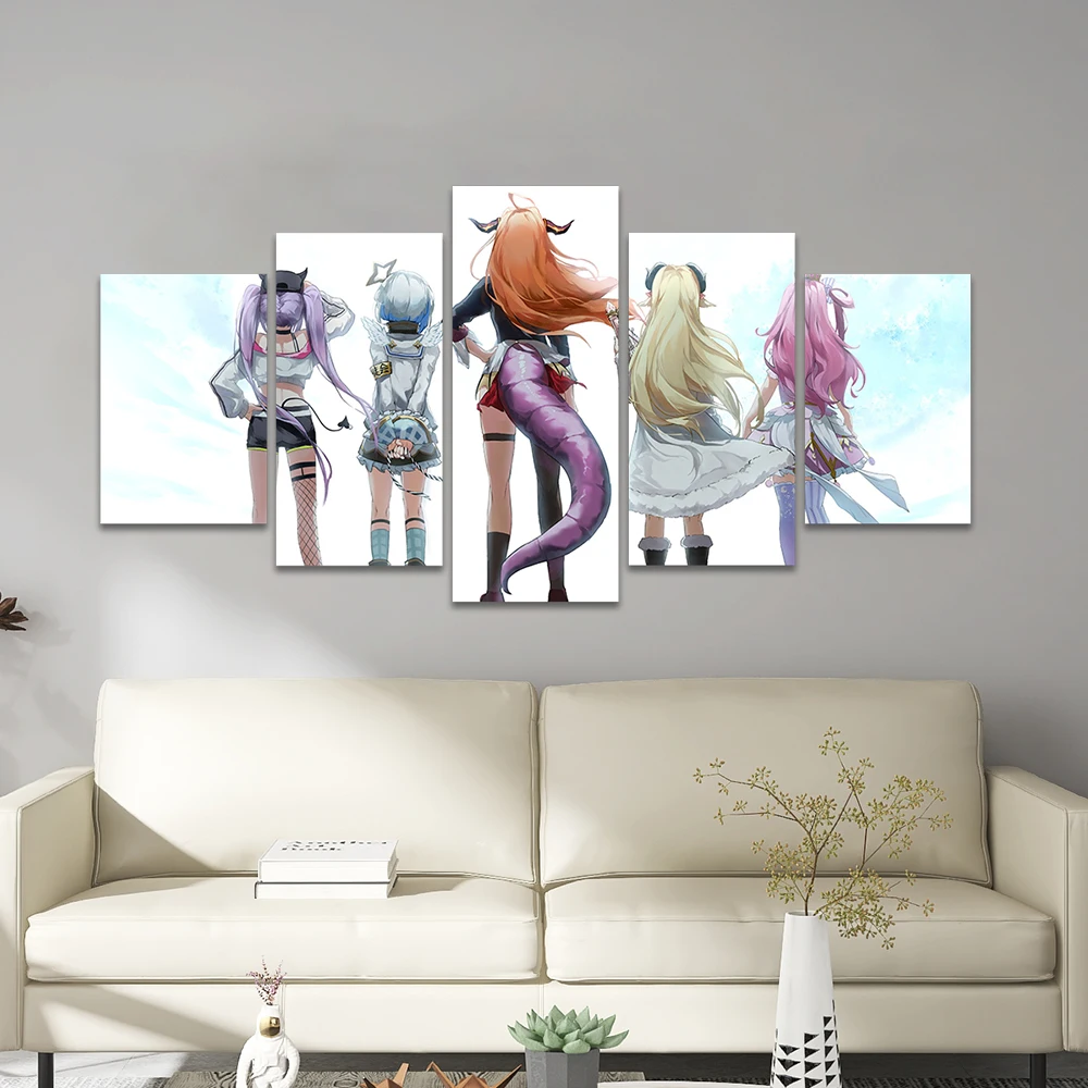 

No Framed Anime Hololive Kiryu Coco 5 Pcs Canvas Picture Print Wall Art Canvas Painting Video Game Wall Decor for Living Room