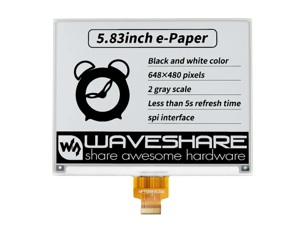 Электронная бумага Waveshare 5 83 дюйма E Ink Raw Display 648 × 480 пикселей черный/белый
