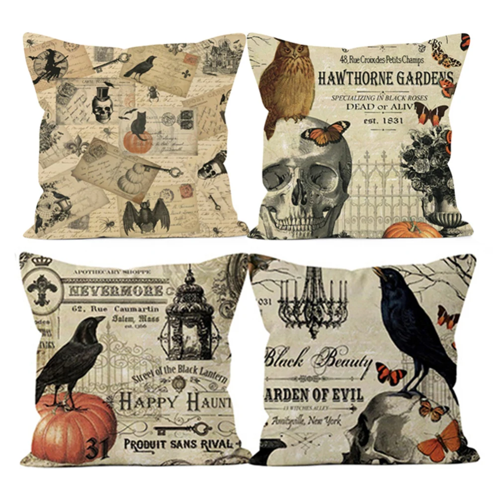 4 шт. двухсторонний узор Подушка на Хэллоуин Чехлы счастливый осенний льняной