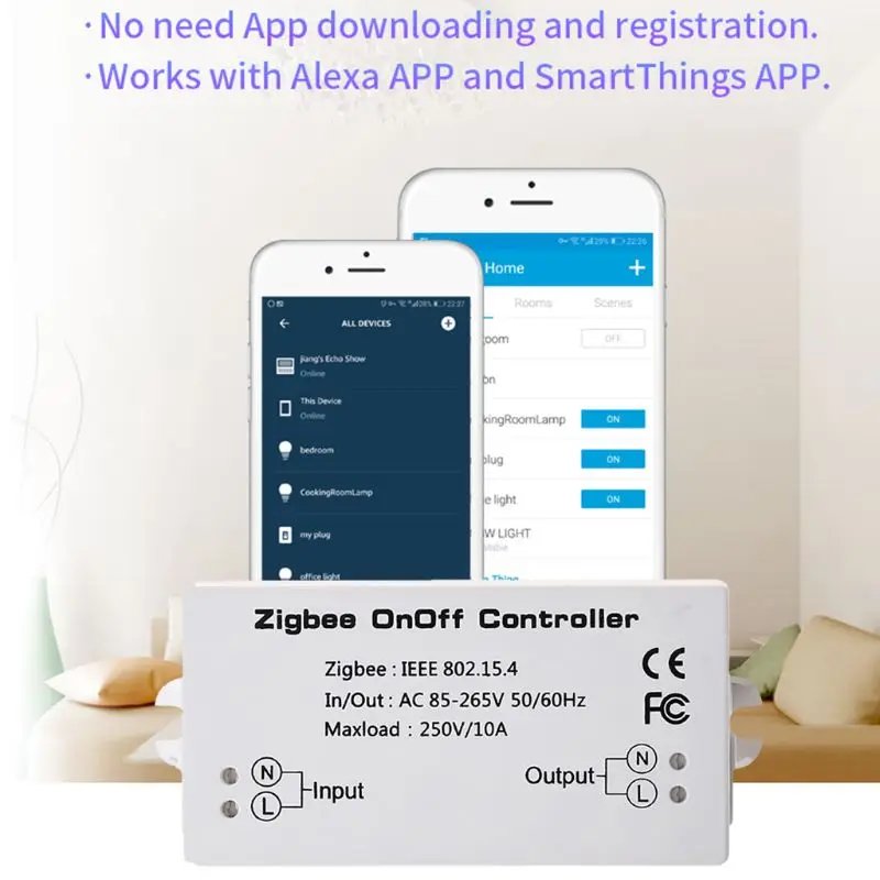 

2021 New ZigbeeOn/OffControllerSmartSwitchAPPRemoteControlSmartHomeModuleAC85-265V10A