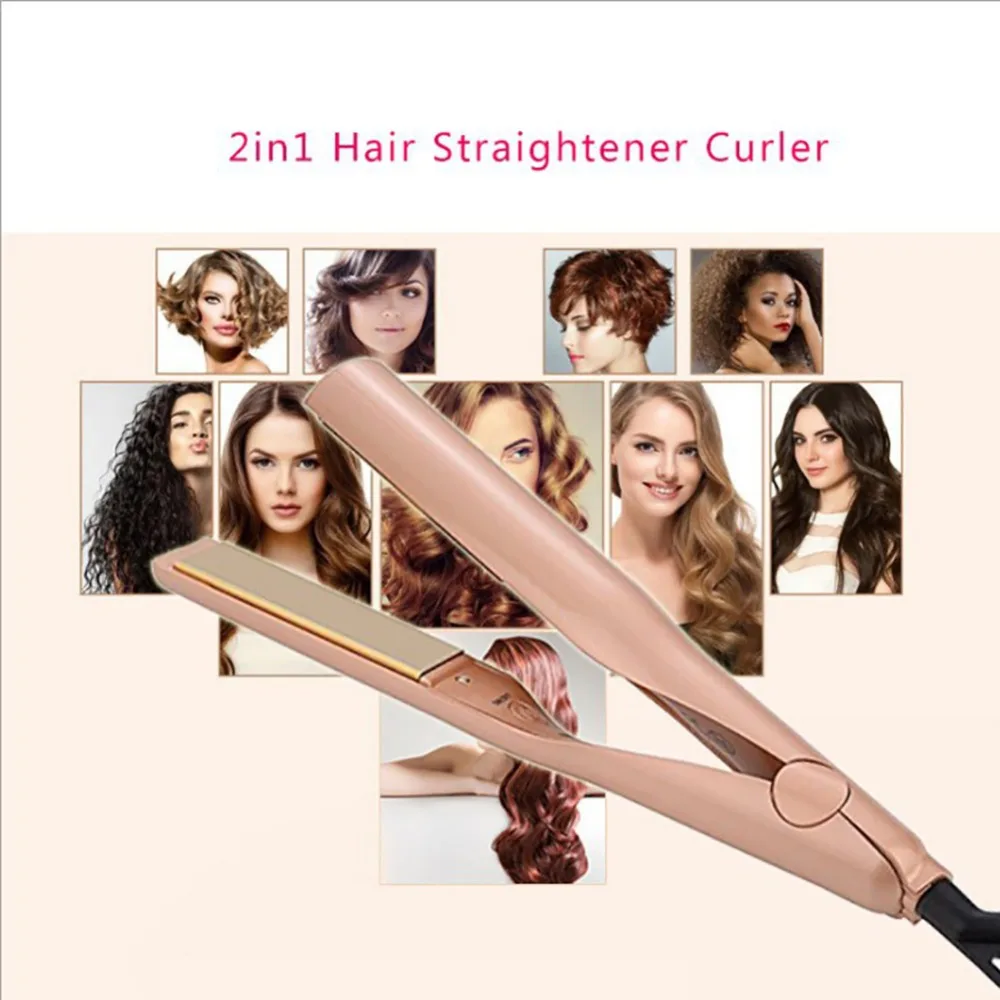 

2 in 1 Pro Gold Titanium Flat Iron Twist Hair Curling & Straightener Irons Styling Magic Hair Styling Tool Dropshipping 30#