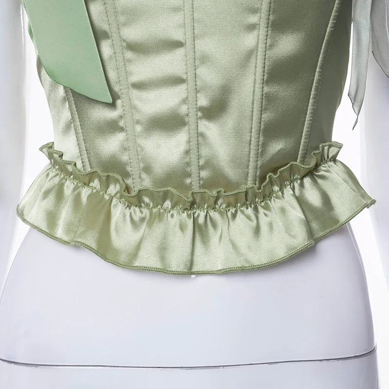 

Women's Bandgae Strap Tank Top 2021 Summer Solid Color Slim Back Drawstring Tube Top Casual Streetwear Ruffle Camis Top