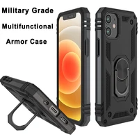 shockproof armor phone case for iphone 13 11 12 pro max xr xs max 8 7 plus se 2020 metal magnetic ring holder case hard pc cover