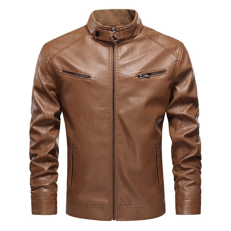 

2022 Men's Motorcycle Leather Coat New Stand Collar Zipper Autumn Leather Coat