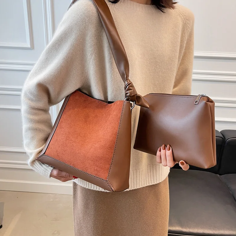 

Новинка Зима 2021, женская сумка-тоут в стиле ретро, высококачественные матовые простые мешки-ведра из искусственной кожи, брендовая дизайнер...