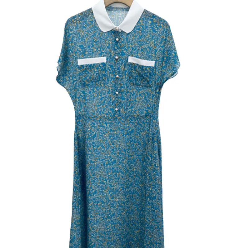 

Spring/Summer 2021 New Floral Silk Temperament Waist-Controlled Lapel Short Sleeve Dress over the Knee Dress