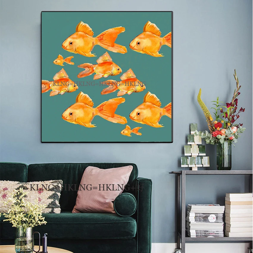 

Excellent Artist Pure Hand-painted High Quality Modern Abstract Gold Fish Oil Painting on Canvas Lovely Gold Fish Oil Painting