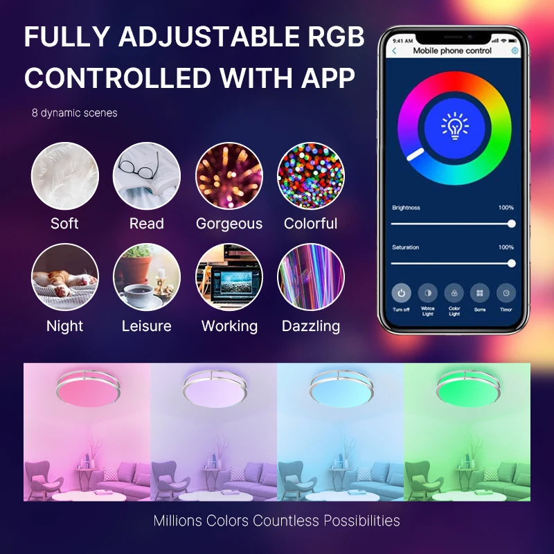 

15W/18W RGB Dimmable Led Lamp Bluetooth Wifi Smart LED Ceiling Light APP Tuya Voice Control Works With Alexa Google Home