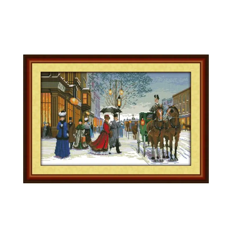 

Twilight in foreign country,counted print DMC color 18CT 14CT 11CT Cross Stitch kits,embroidery needlework winter snow Decor