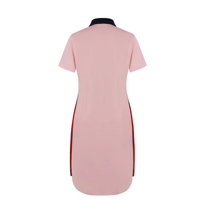 Женское платье-поло футболка элегантные платья с коротким рукавом лоскутное