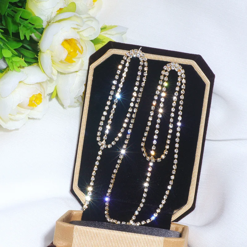 Новые дизайнерские блестящие длинные кисточки Кристаллы Стразы Серьги золотого