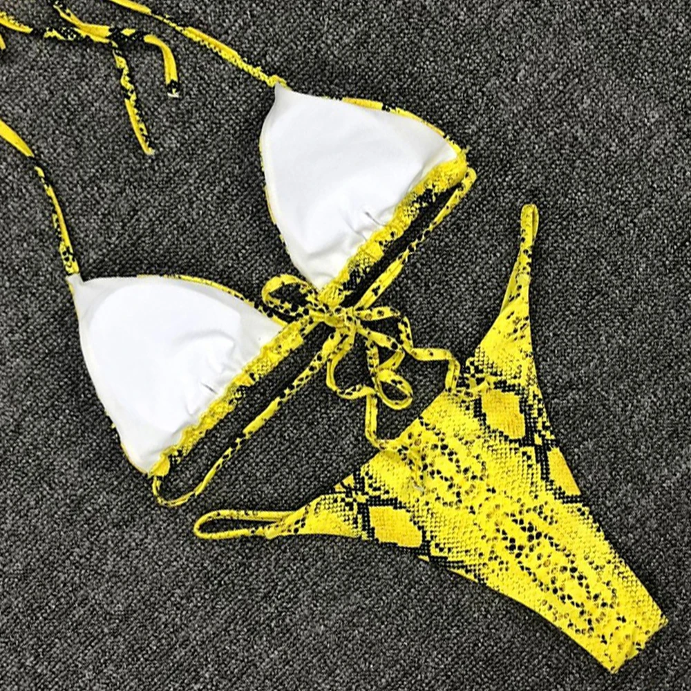 Женский купальник пуш ап бикини из змеиной кожи сексуальные стринги бандажный с