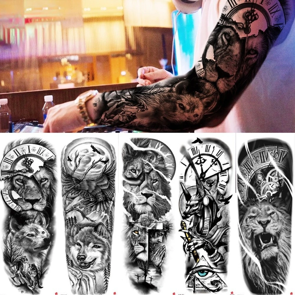 

Large Arm Sleeve Tattoo Waterproof Temporary Tattoo Sticker Full Arm Large Size Arm Tatoo Flash Fake Tattoos for Men Women Girl