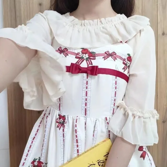 

Summer women's wear Japanese soft sister lovely Lolita Lolita girl's lovely Chiffon bottom top