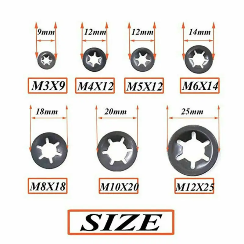 Звездная гайка с нажимным замком ассортимент 260 шт. застежка для шайбы зажим