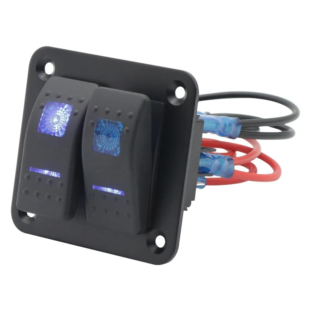 

Rocker Switch Aluminum Panel 2 Gang Toggle Switches Dash With 5 Pin 2 LED Blue/red Automobile Refitting Switch With LED Indicato
