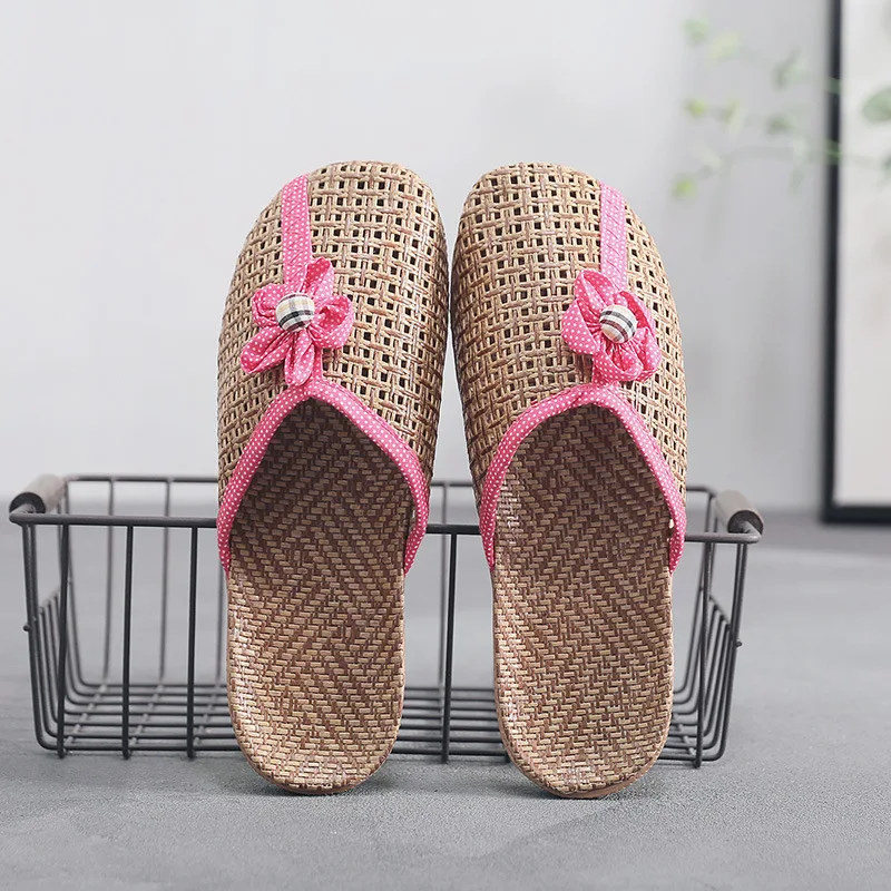 Летние льняные домашние тапочки женская обувь на плоской подошве парные пляжные