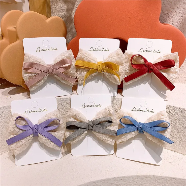 

New Children's Net Yarn Bowknot Hairpin Girl Cute Wool Flower Top Clip Hairpin Fabric Bow Tie Side Clip Hair Clips for Girls