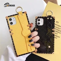 wristband holding phone case for iphone 12 mini 11 pro max xs max xr x monochrome leather cover for iphone 7 8 6 6s plus funda