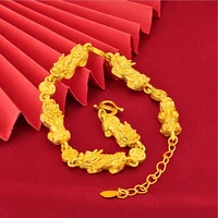hi classic 24k gold chain copper coins small pi xiu gold bracelet heart party friend birthday gift