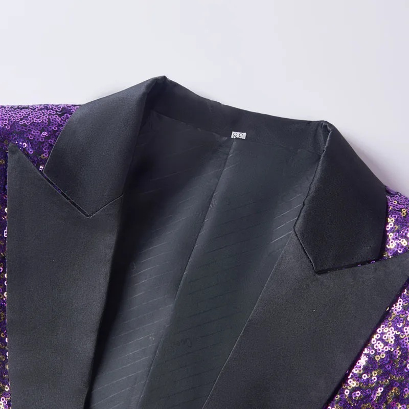 PYJTRL Men Stylish Gradual Change Gold Purple Blue Pink Green Sequins Suit Jacket Party Wedding Banquet Nightclub Singers Blazer | Мужская