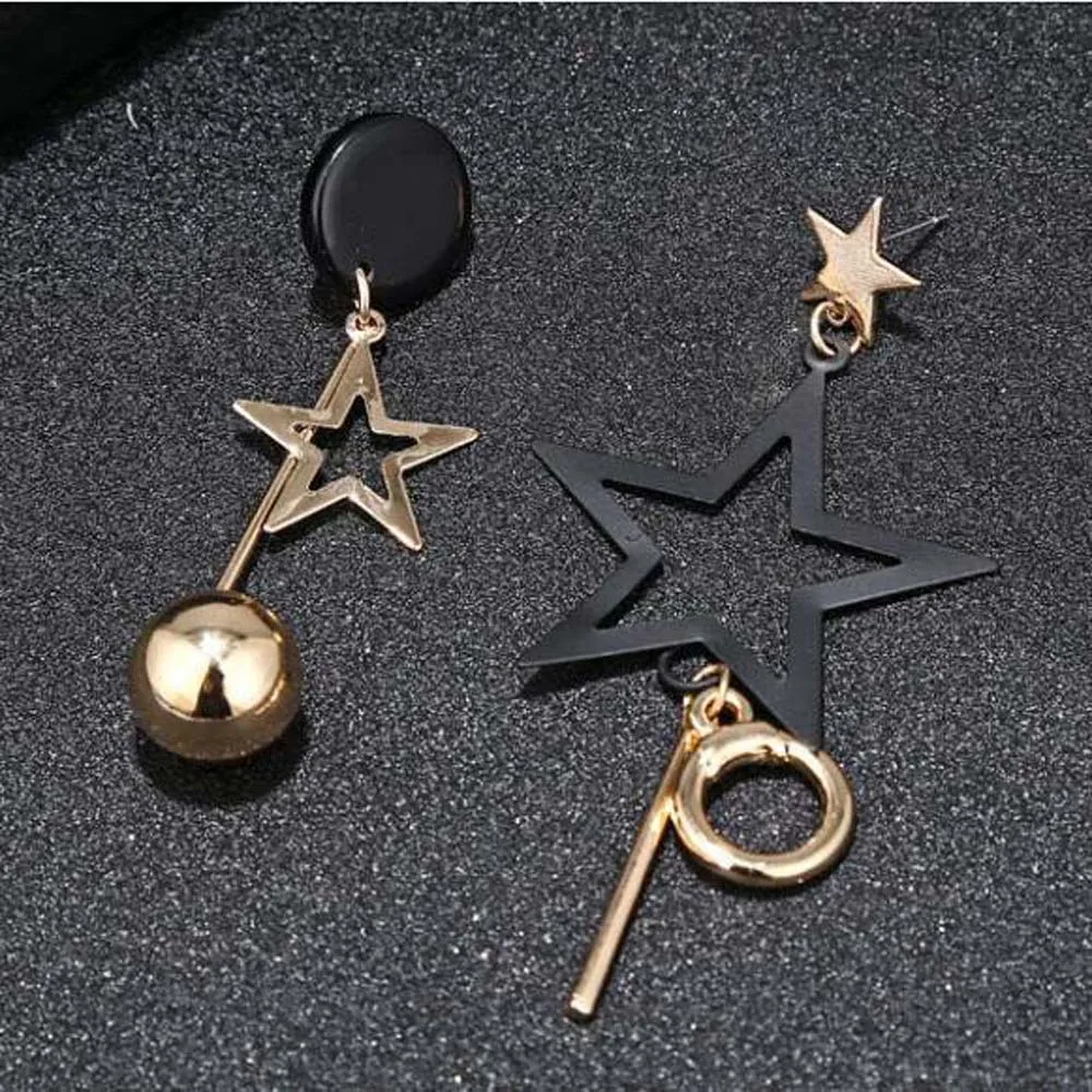 Женские серьги гвоздики с пятиконечной звездой асимметричные металлические