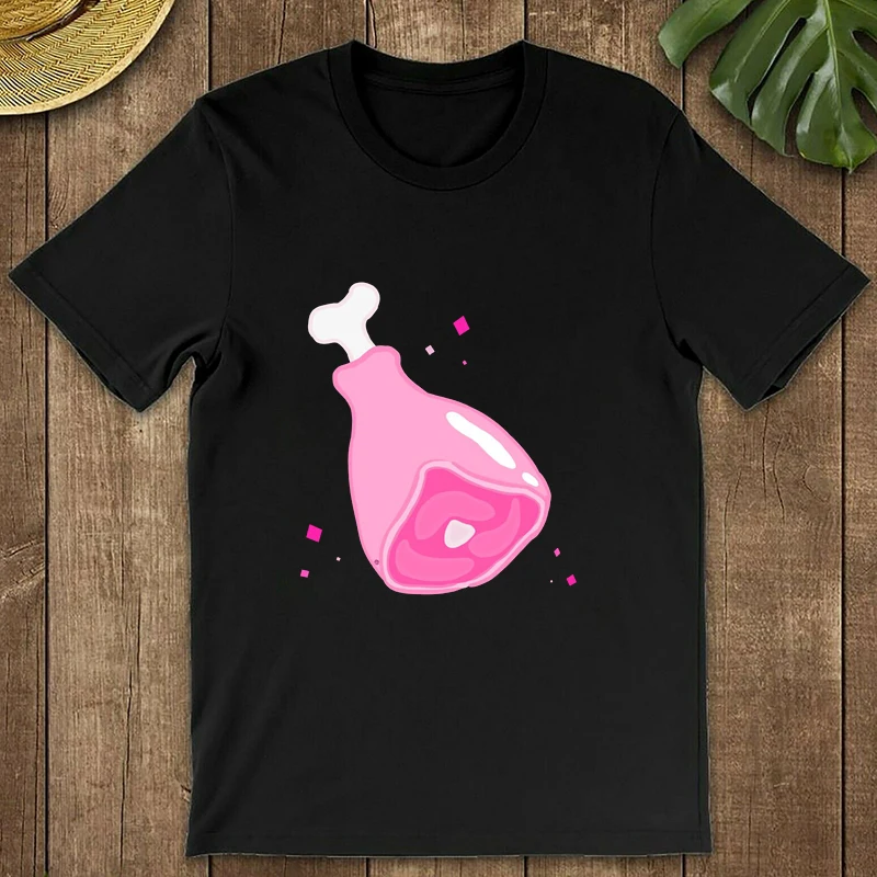 Жевательная резинка мяса свободная футболка женская летняя хлопчатобумажная с