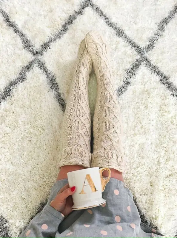 Женские вязаные Гольфы выше колена зимние теплые мягкие носки до бедра