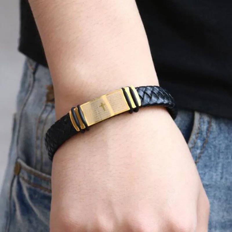 Новый дизайн мужские браслеты Мода Иисус христианский крест выгравированы