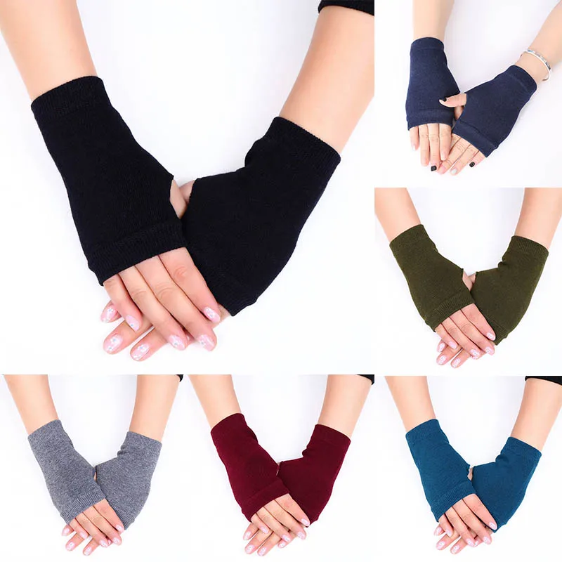 

Winter Stretchy Hand Wrist Arm Wamer Crochet Knitting Faux Wool Mittens Fingerless Solid Color Gloves Women Half Finger Gloves
