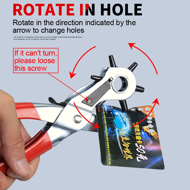 

Leather Belt Punch Plier 6 Differents Hole Revolve Sewing Machine Bag Setter Tool Eyelet Puncher For Watchband Cards