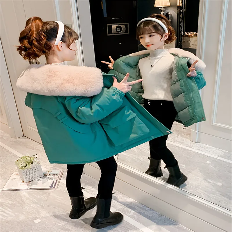 

Winter Spring Warm Girls Coat Kids Jacket Boys Lapel Outerwear Duck Down Cotton Parkas Children's Clothing Plus Velvet Thicken