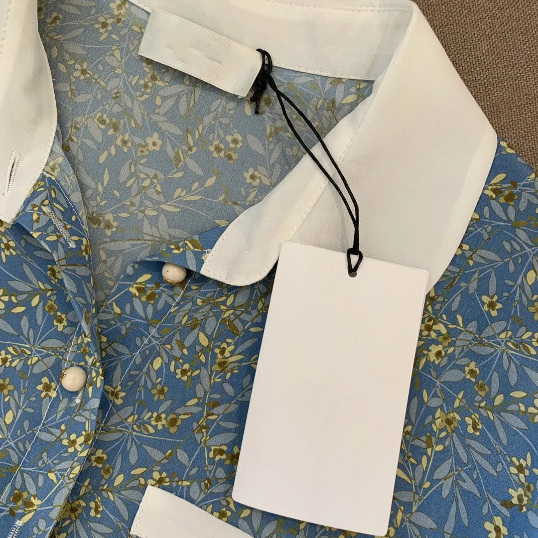 

High-end Brand Woman's Dress 2021 New Summer Floral Printed Silk Up Lapel Flying Sleeve Vintage Holiday Short Sleeve Dresses