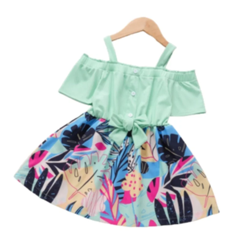 

2021 Children's New Summer Girl Strapless Bow Short-Sleeved Floral Fashion Dress Comfortable and Breathable Kid Skirt GD67