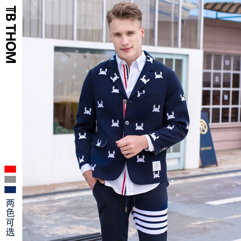 

Мужские блейзеры с вышивкой в стиле преппи TB THOM, модные повседневные костюмы, мужские хлопковые костюмы с длинным рукавом для мужчин