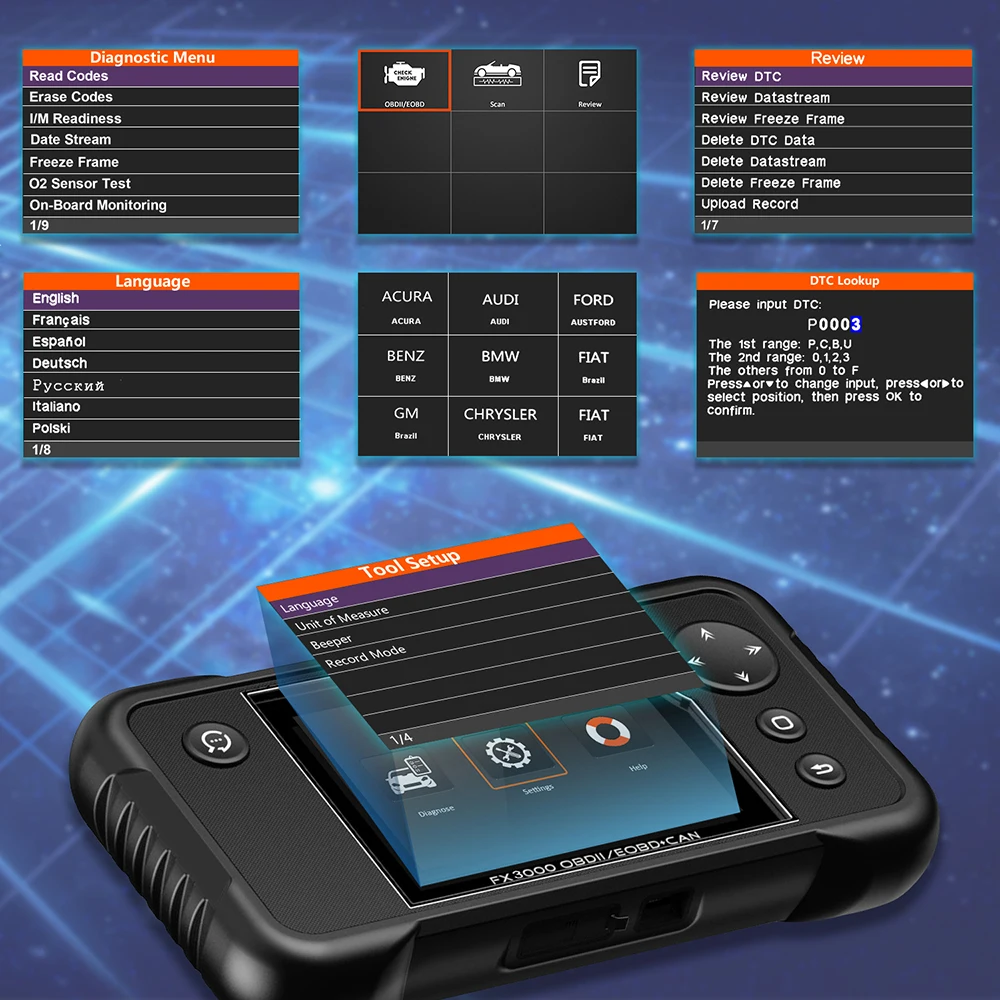 OBD2 автомобильный сканер Подушка безопасности ABS на SAS BMS сброс масла OBD2 автомобильный диагностический инструмент ANCEL FX3000 OBDII сканер обновление бесплатно