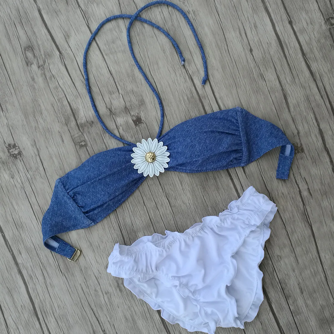 Women Denim Blue Crystal Diamond Bikini Set Swimwear Brazilian  Sexy Swimsuit  Biquini Girl  Designs girl  Bathing Suit