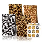 24 X сумка с леопардовым принтом зебра лев тигр корова животные конфеты упаковка Свадьба День рождения подарочный бумажный пакет с наклейками