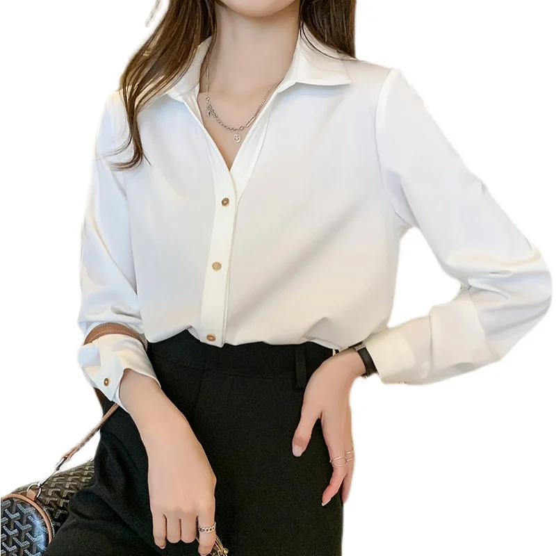 

Spring clothes tops, workplace office workers wear lightly familiar style, niche chiffon white shirt, women's clothing