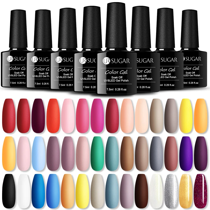 

UR SUGAR 7.5ml Glitter Nail Gel Polish Red Pink Purple Nude Colors Semi Permanent UV Gel Soak Off Nail Art Design Gel Varnish