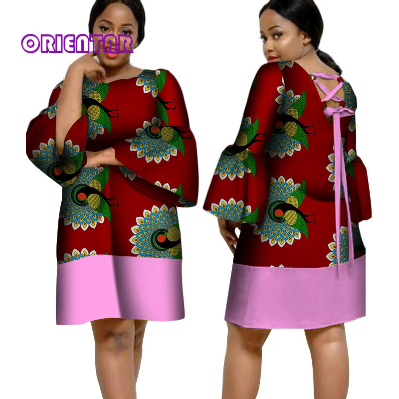 

Модное женское платье в африканском стиле с открытой спиной, платье на бретельках, африканский восковой принт, базин, богатые расклешенные ...