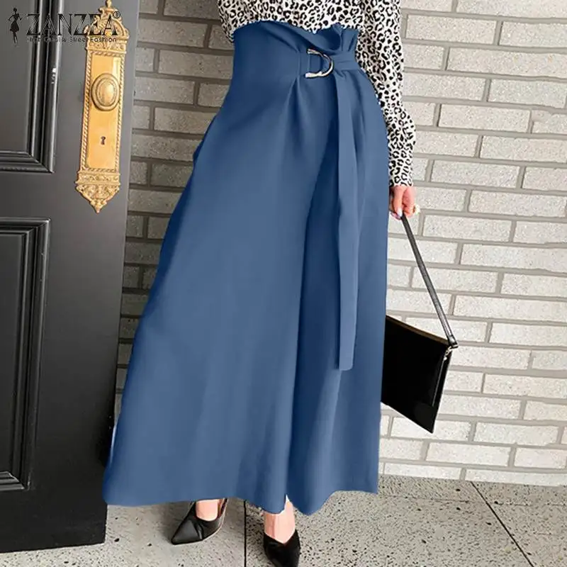 

Casual Office Oversize Palazzos Lady Pantalon ZANZEA Autumn Long Pants Women's OL Wide Leg Pant Fashion Solid High Waist Trouser