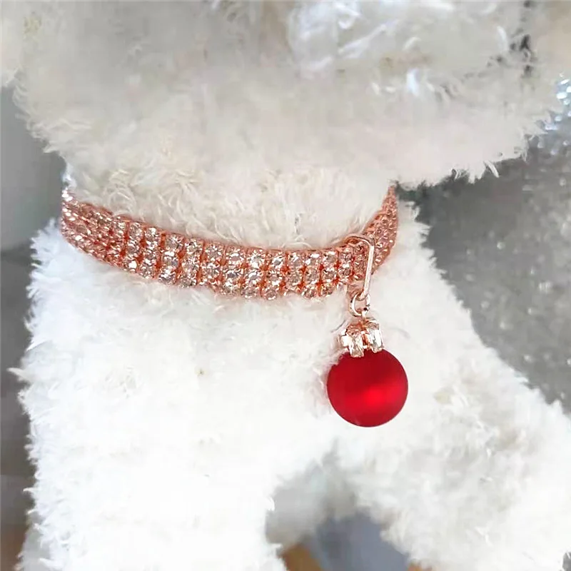

Three-row Cat and Dog Red Fruit Pet Necklace Cat and Dog Supplies Rhinestone Zircon Imitation Red Pearl Collar Pet Accessories