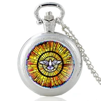 classic the catholic holy spirit pigeon vintage quartz pocket watch pendant clock watch men women glass dome necklace gifts