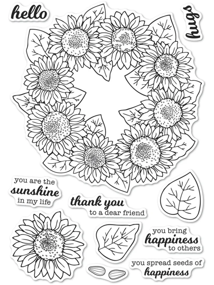 

FXL Sunflower Wreath Transparent Clear Stamps for DIY Scrapbooking/Card Making/Kids Christmas Fun Decoration Supplies
