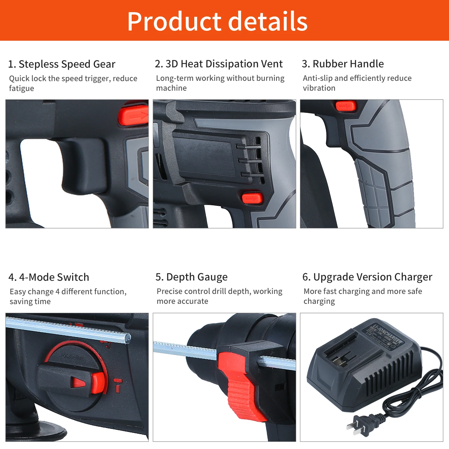 21 в бесщеточный сверхмощный вращающийся молоток дрель 1 дюймов SDS-plus 980 об/мин