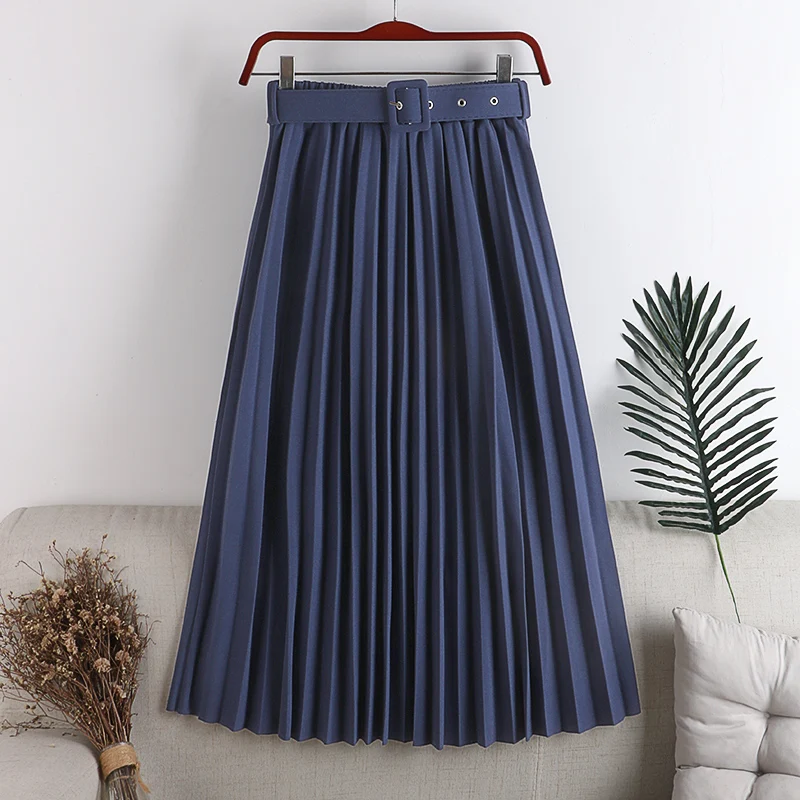 

2020 New Vintage Pleated Long Skirt Women High Waist Midi Twisted silk fabric Skirt Korean Elastic Band Belt Maxi Skirts Womens