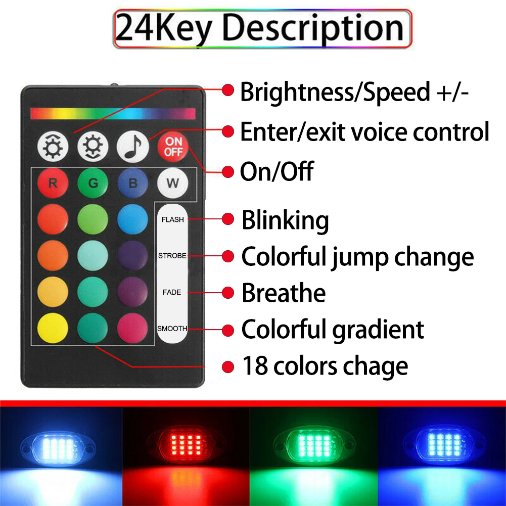 

8PCS Underglow RGB LED Rock Lights Neon 8Pods LED Light Off-Road UTE ATV Boat