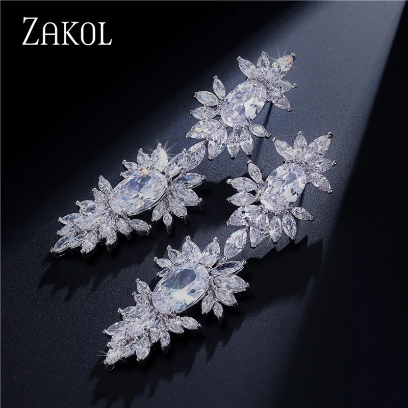 ZAKOL Роскошные серьги-подвески с цирконием модные серьги-капельки фианитами в
