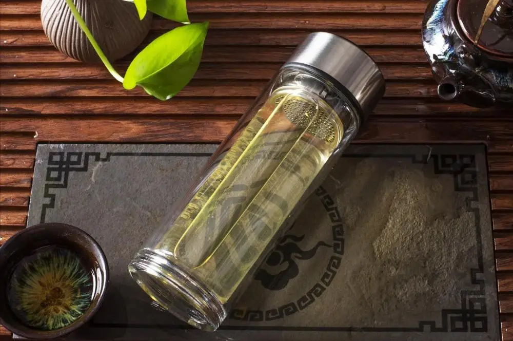 2019 Новые Двойные Стены Стеклянные бутылки для воды с чайным впрыскивателем